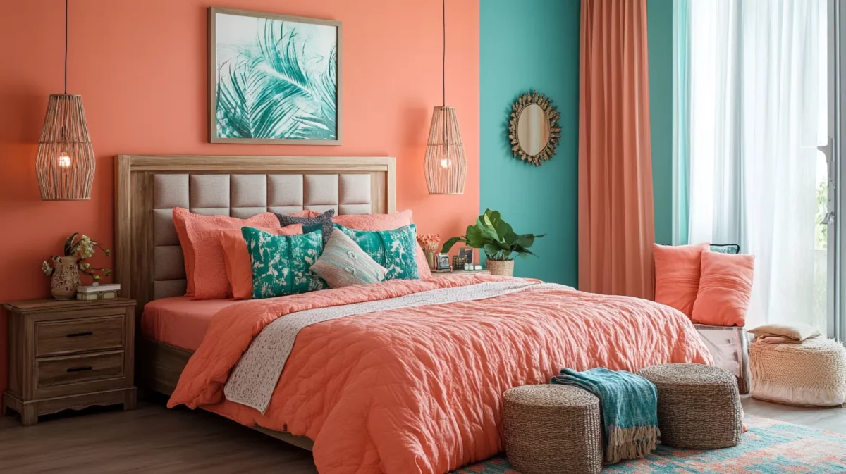 light coral colour combination for bedroom