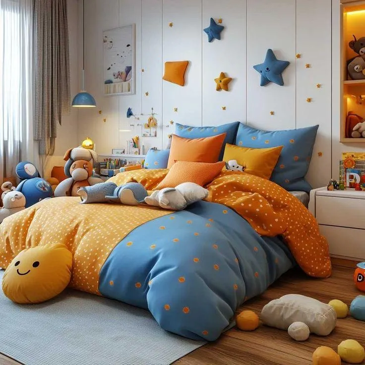 light orange and light blue childrens bedroom colour idea