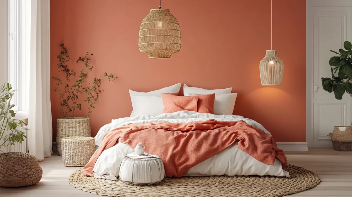 light peach colour combination for bedroom