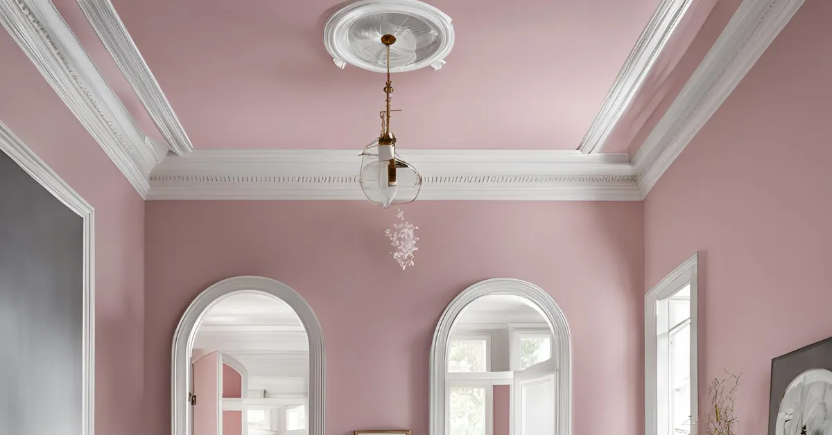 light pink ceiling with cool grey for a stylish appearance
