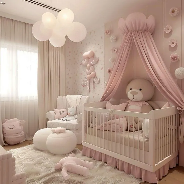 light pink and white childrens bedroom colour idea