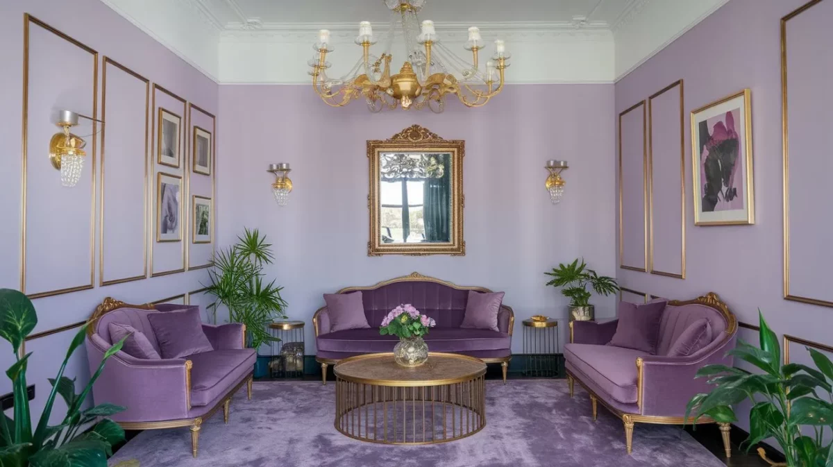 light purple and gold colour combination for wall