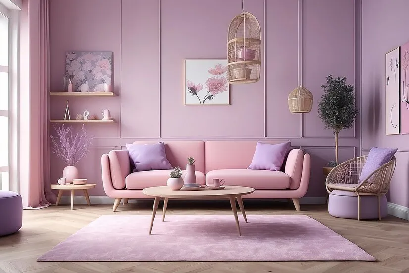 lilac and muted rose asian paints two colour combination for living room