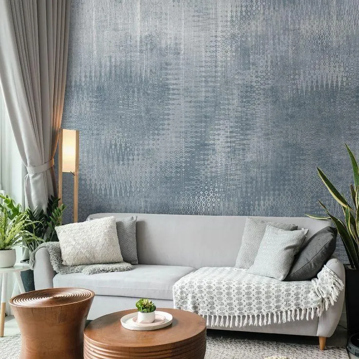 living room with blue textured wall by asian paints