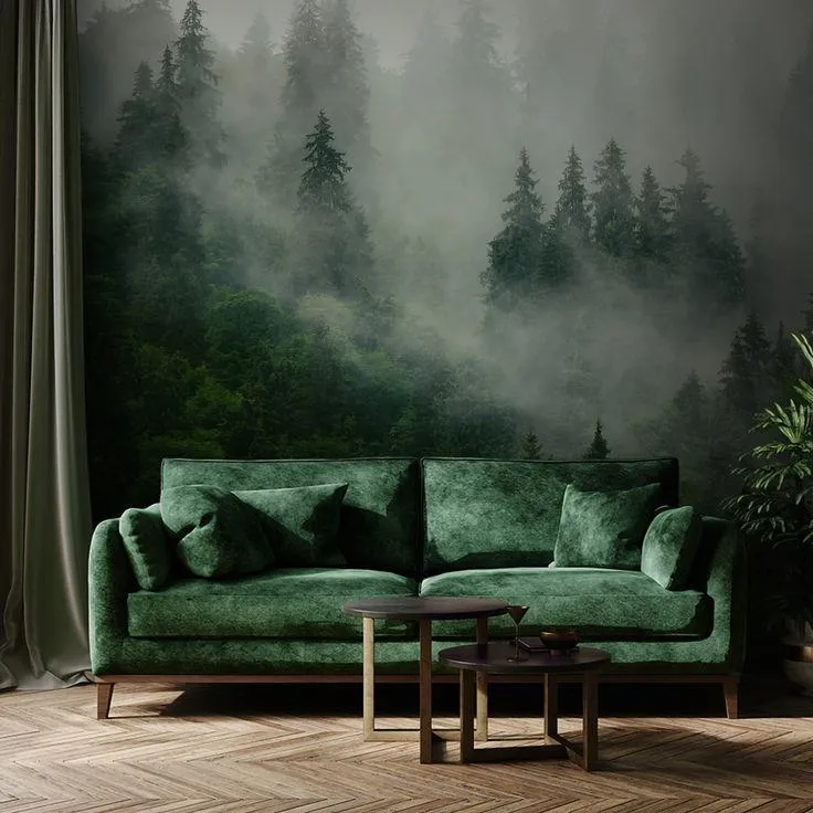 living room with tropical green wall texture by asian paints