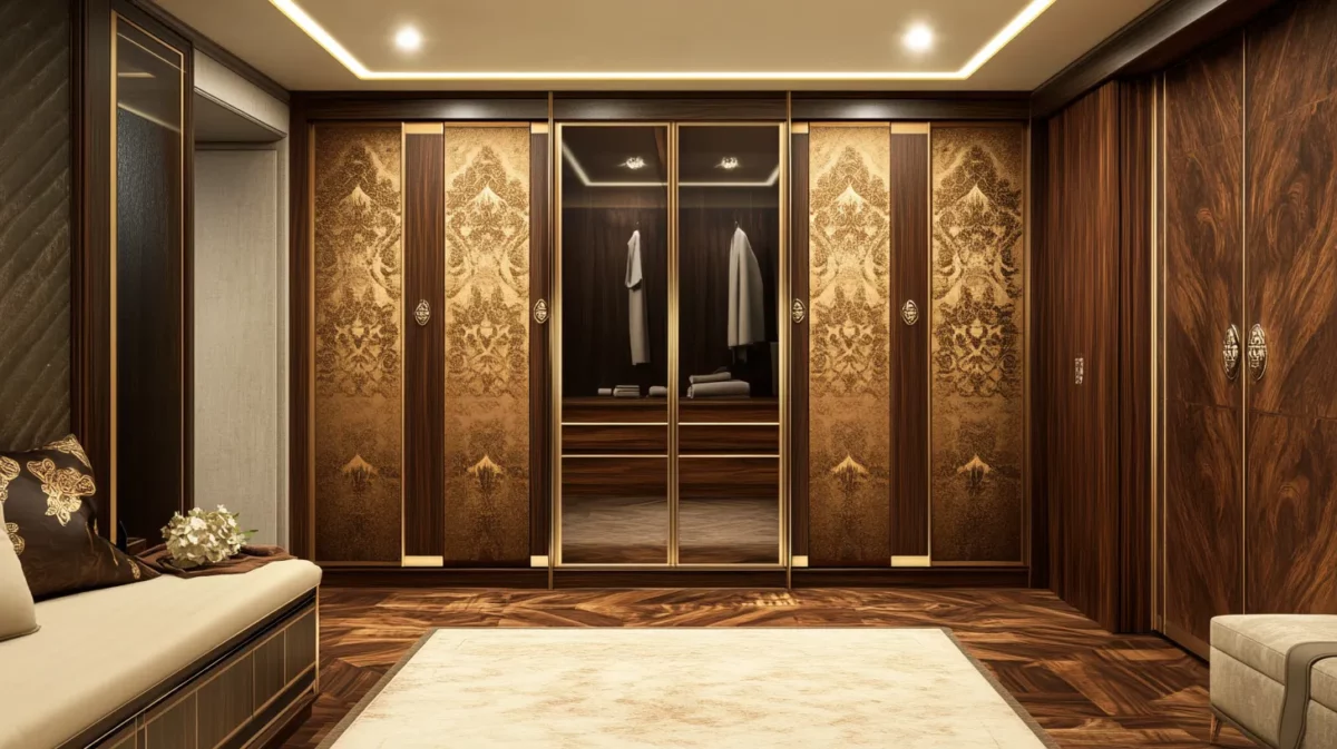 luxurious mahogany and gold laminate colour combinations for wardrobe