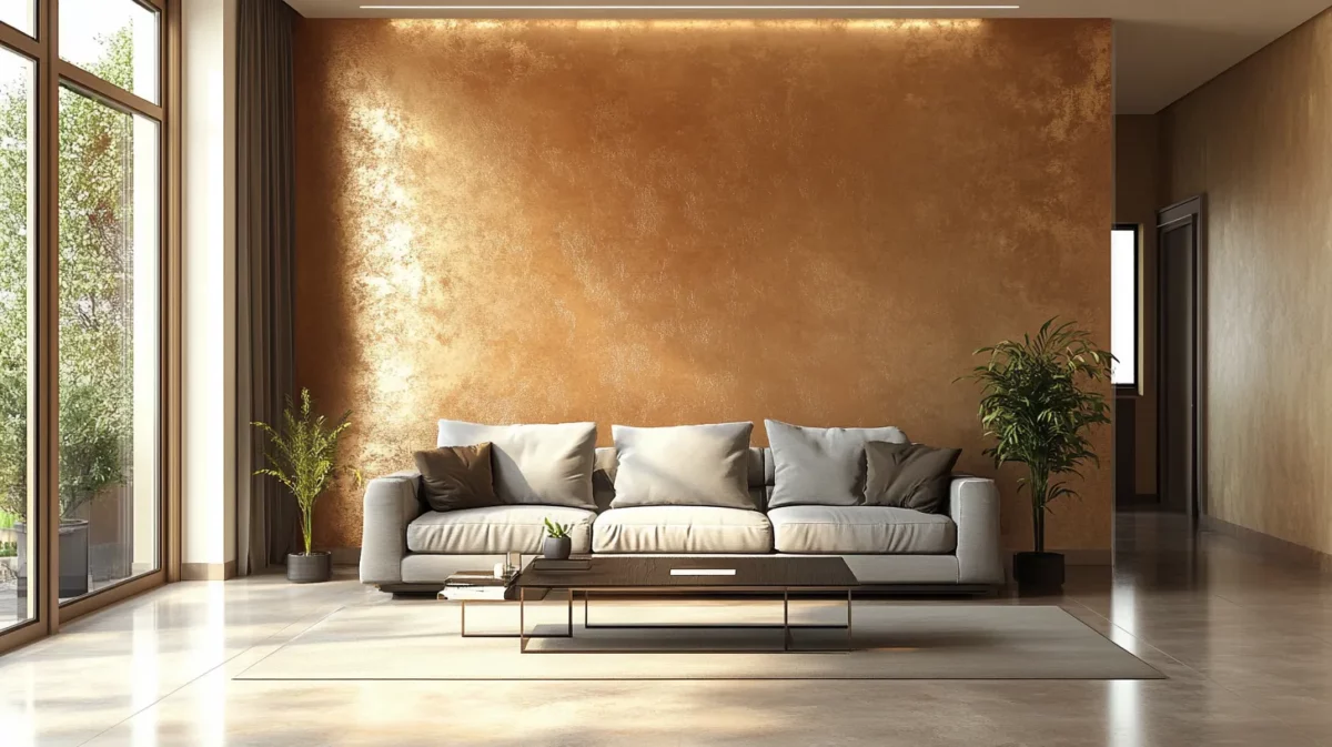 metallic finish wall texture design for living room