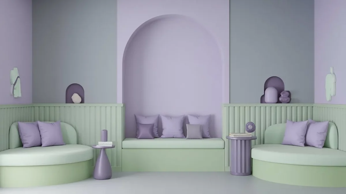 mint green and light purple wall colour combination