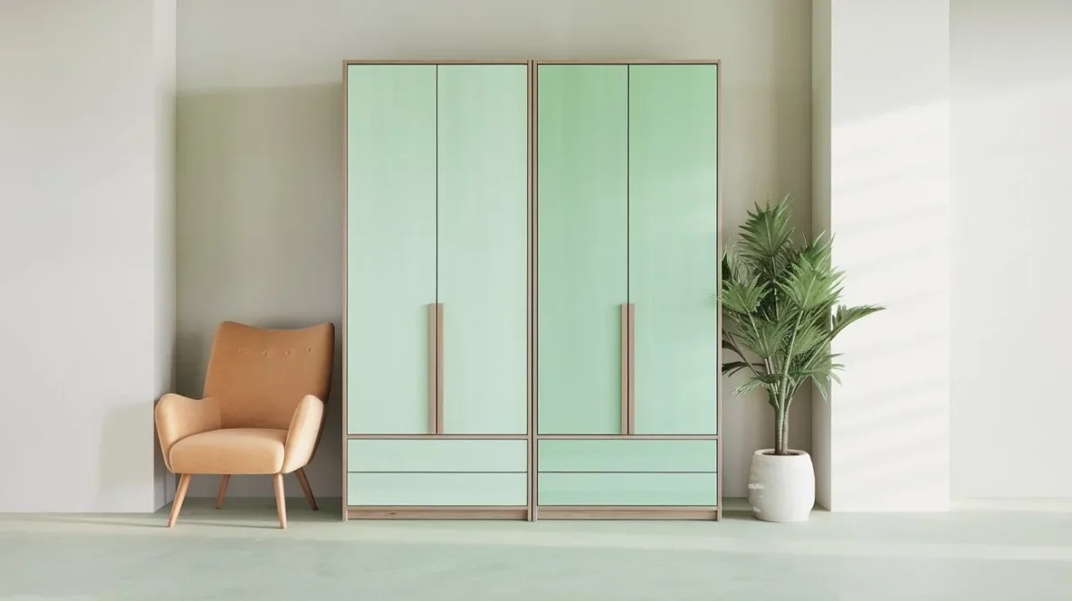 mint green and white colour combination for wardrobe laminate