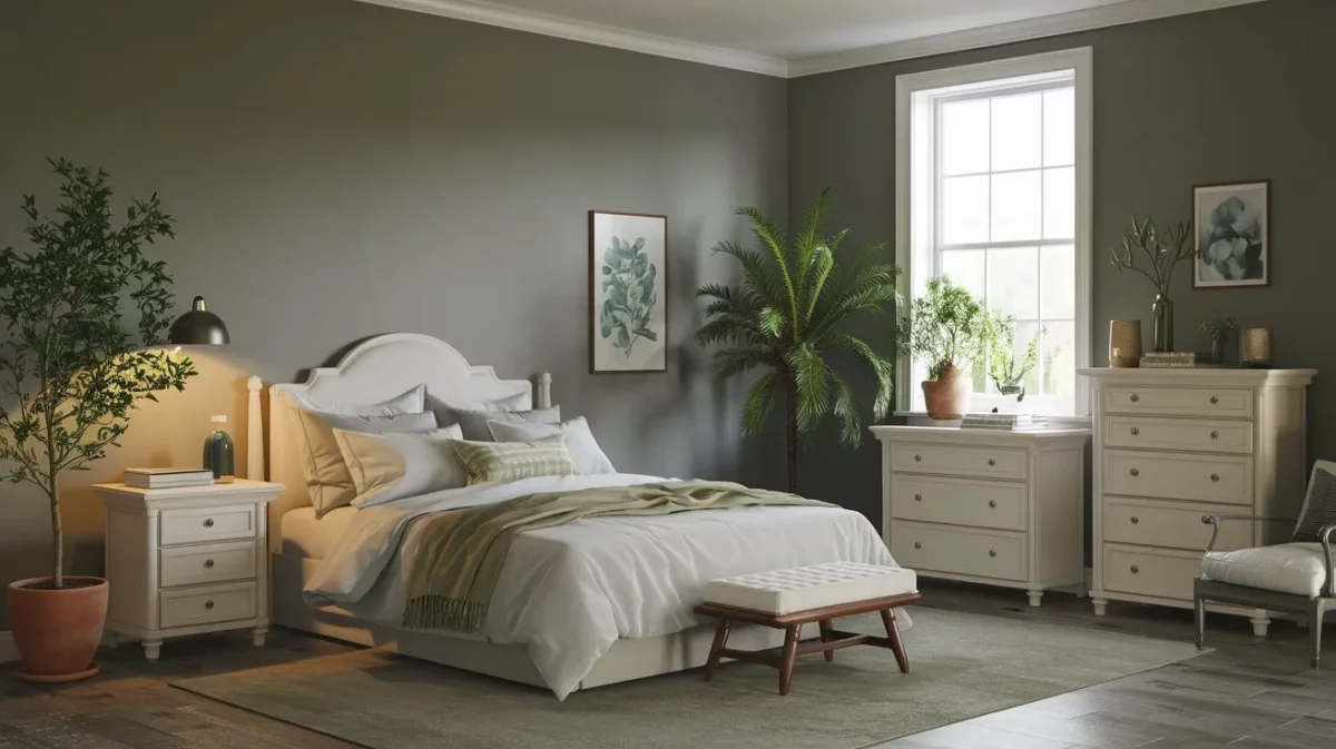 misty grey a calming bedroom paint colour