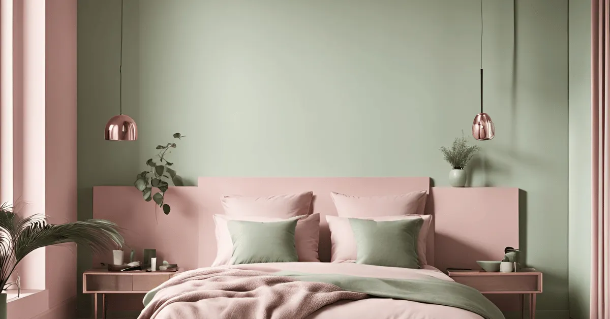 modern minimalist pink and green color combination for bedroom