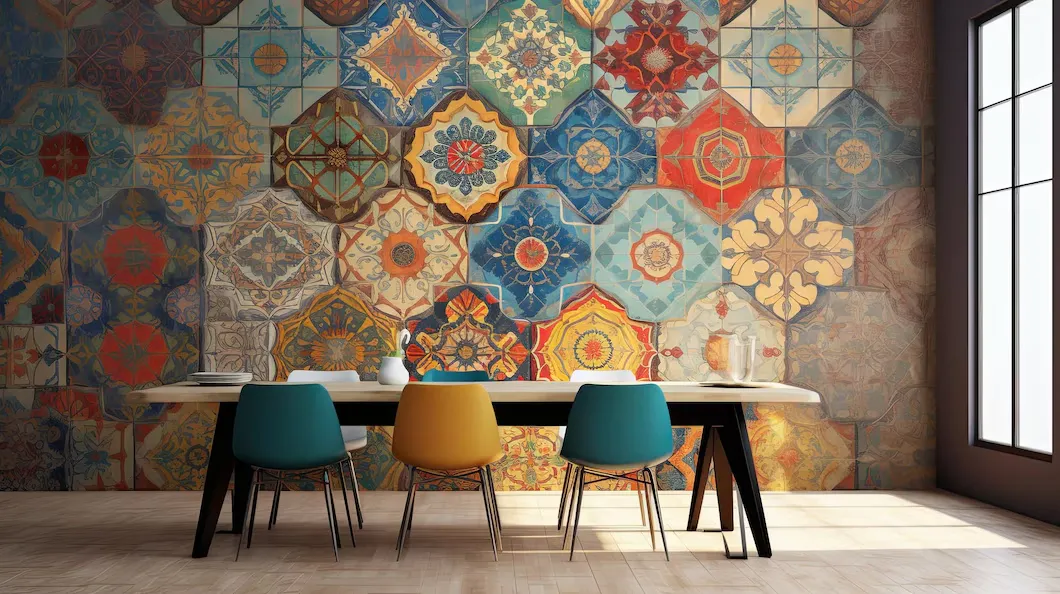 moroccan patterned wallpaper design for dining room