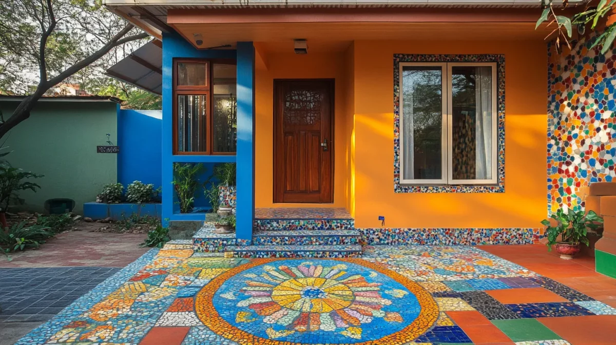 mosaic tiles for low cost design style for home front elevation