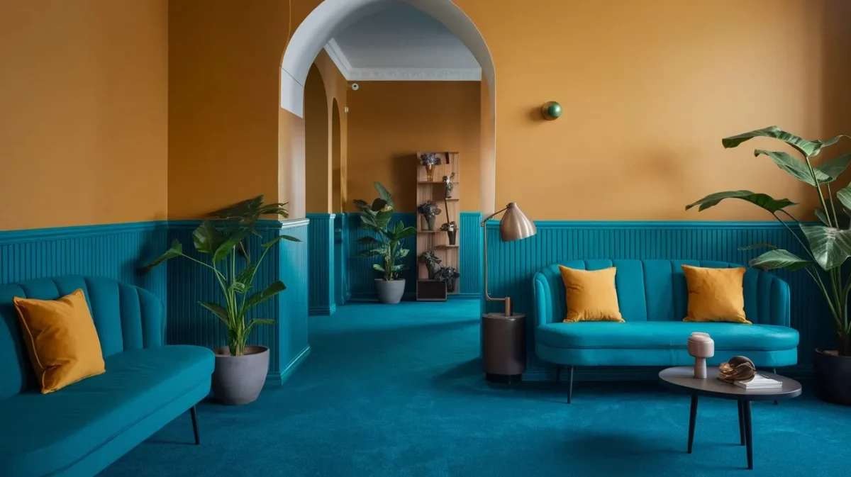 mustard and teal hall colour combinations asian paints