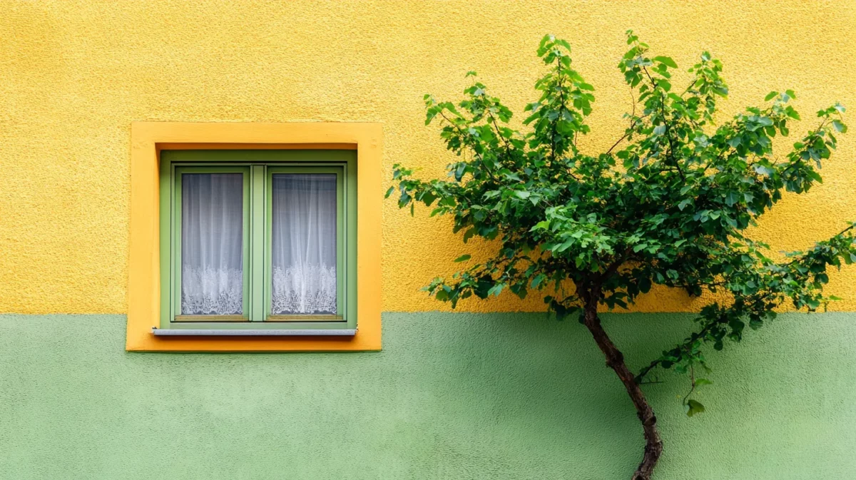 mustard yellow and light green colour combination for exterior wall