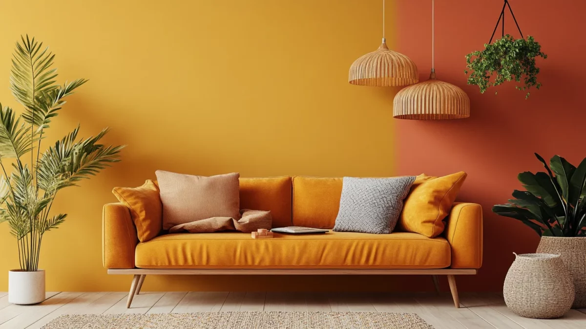 mustard yellow and terracotta yellow combination colour wall