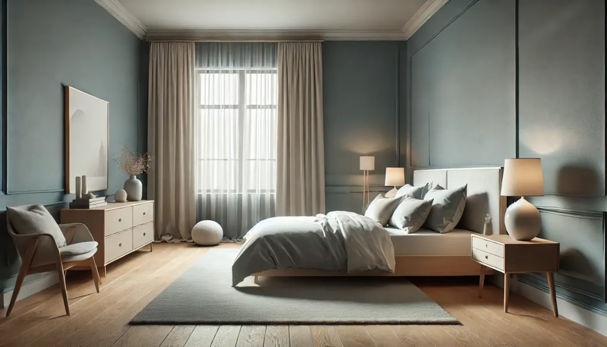 muted blue gray master bedroom paint idea