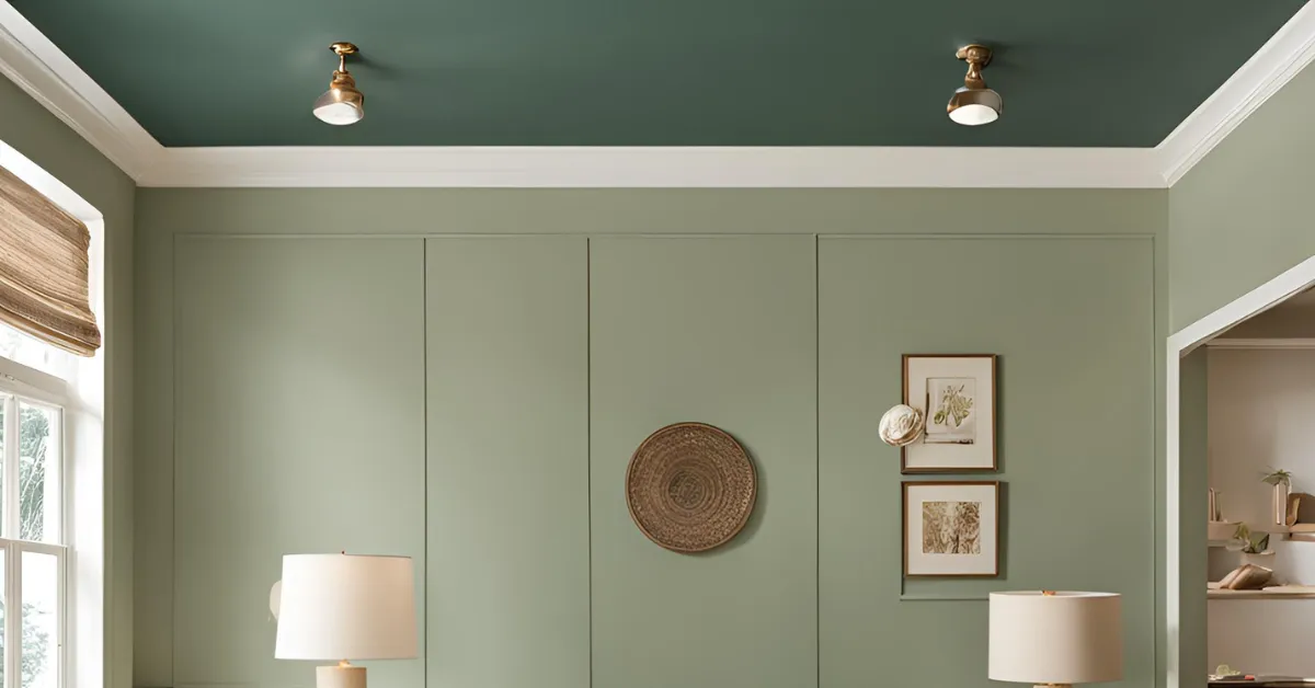 muted green and soft beige ceiling for a calming effect
