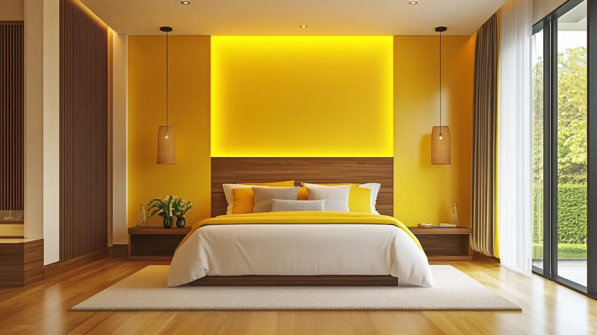 natural and harmonious yellow and brown bedroom colour combination