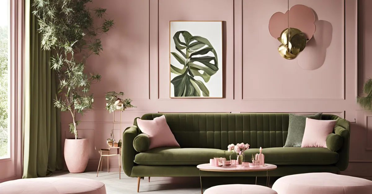 natural harmony pink and green colour combination for living room