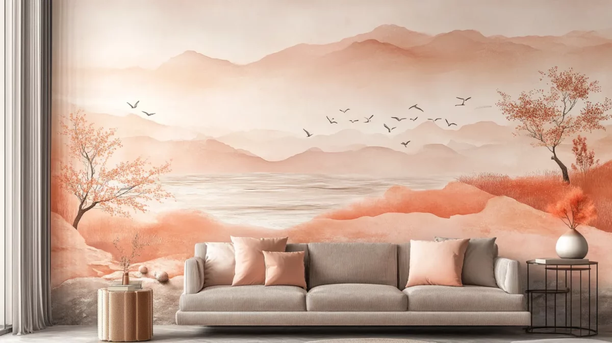 nature scene wallpaper for a tranquil living room