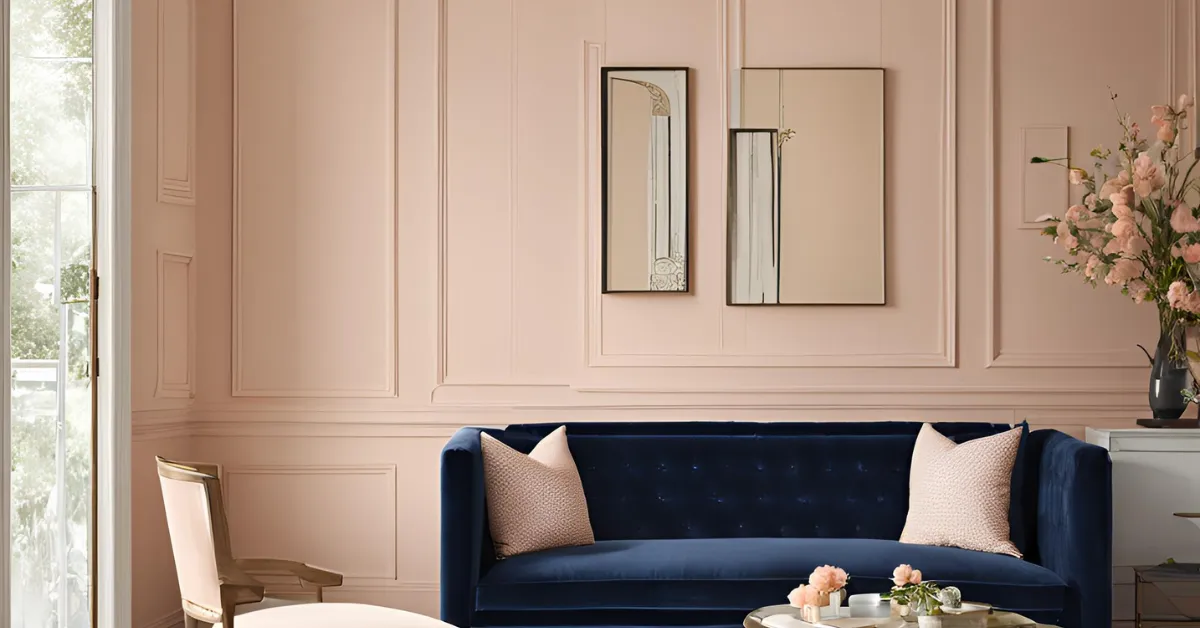 navy and soft peach colour combinations for drawing room walls