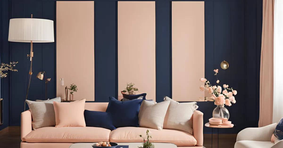 navy and soft peach two colour combinations for drawing room walls