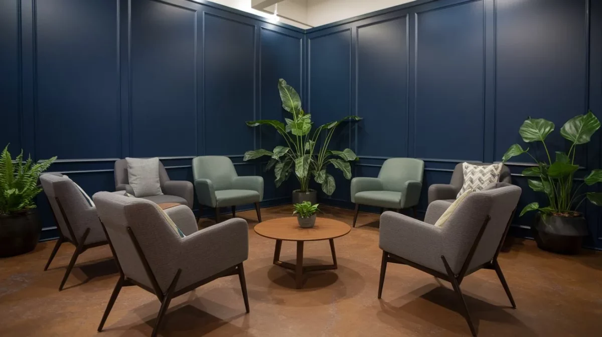 navy blue and brown waiting area lounge colour combinations