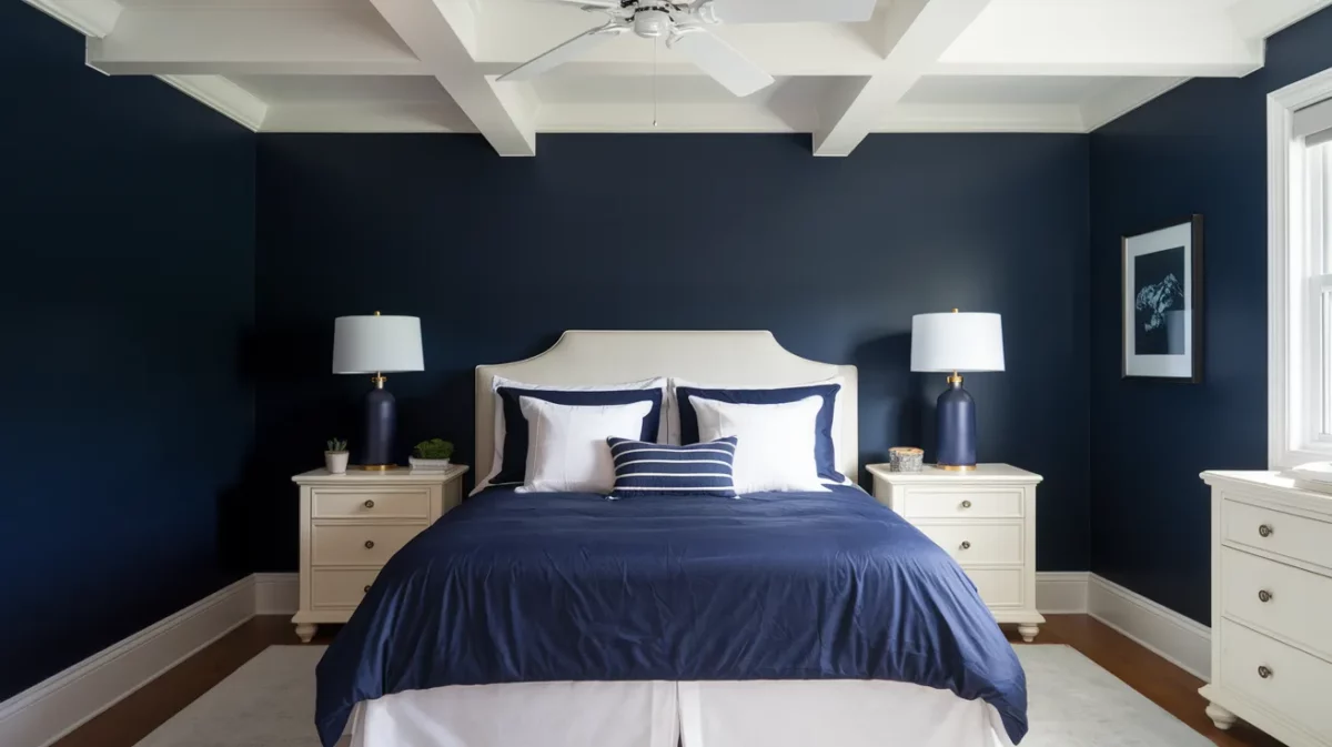 navy blue and cream ceiling colour combination for the bedroom