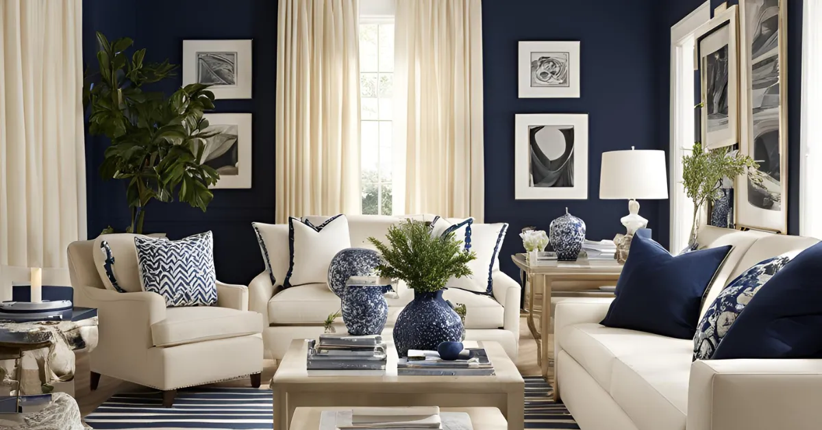 navy blue and cream colour combination for your living room