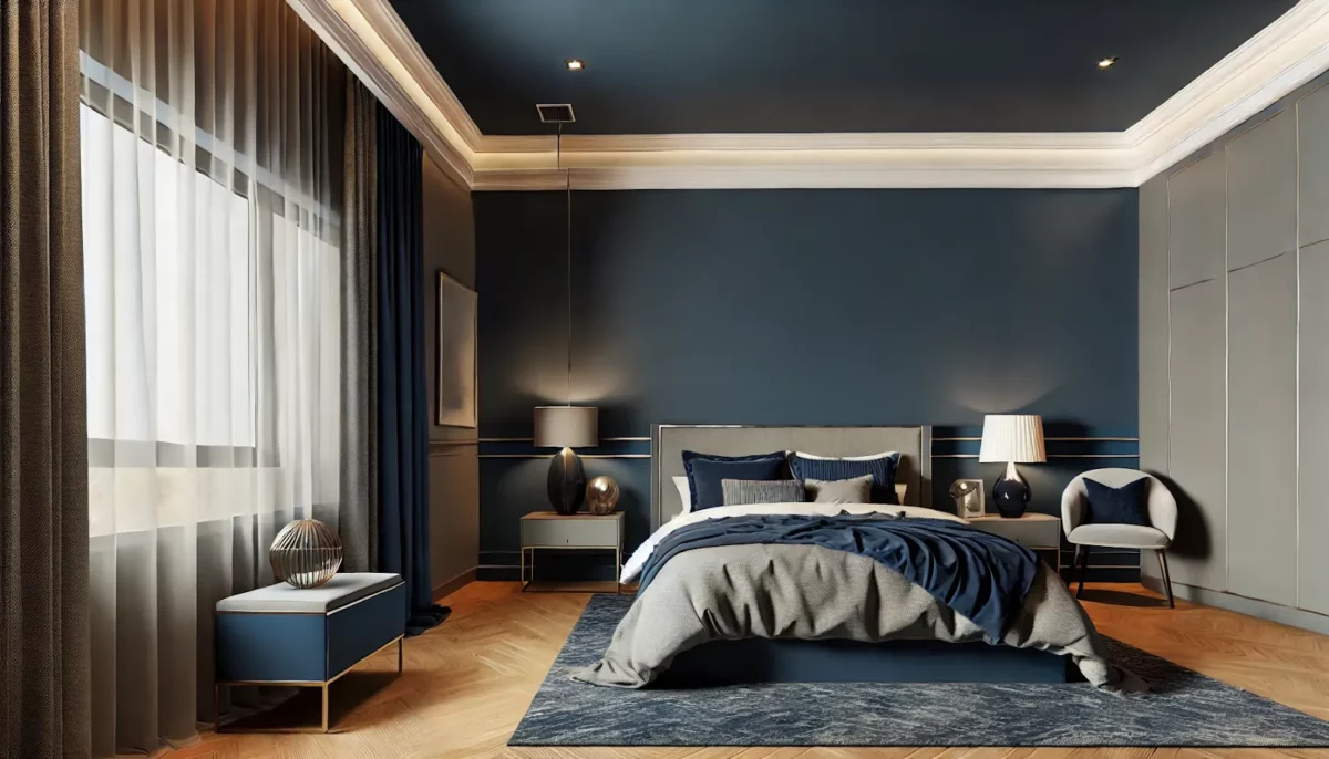 navy blue and light grey two color combination for bedroom walls