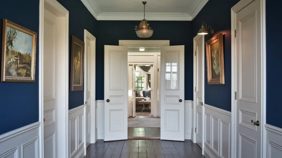 navy blue and off white hall colour combination