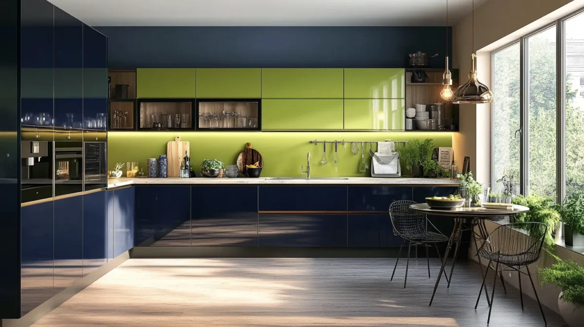 navy blue and pista green colour combination for wall