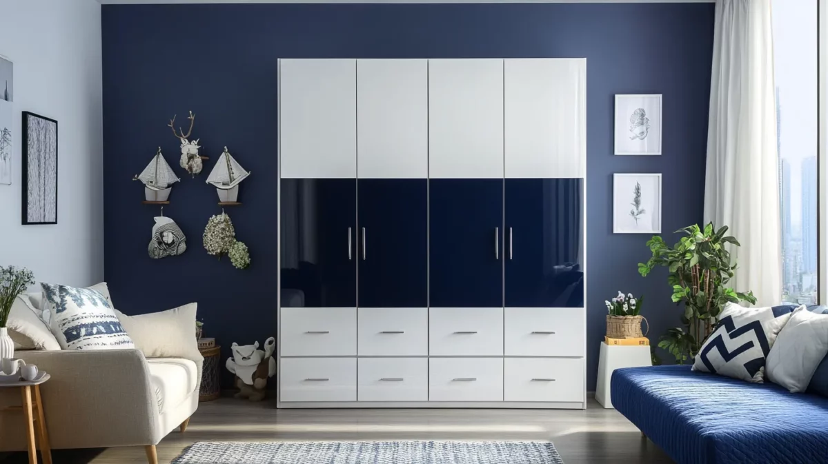 navy blue and white wardrobe laminate colour combination