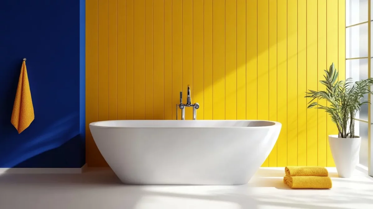 navy blue and yellow wall colour schemes for bathroom