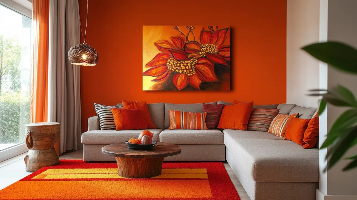 neutrals and oranges colour combination for hall asian paints