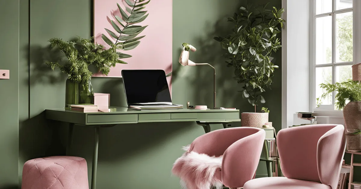 office harmony pink and green colour combination for living room