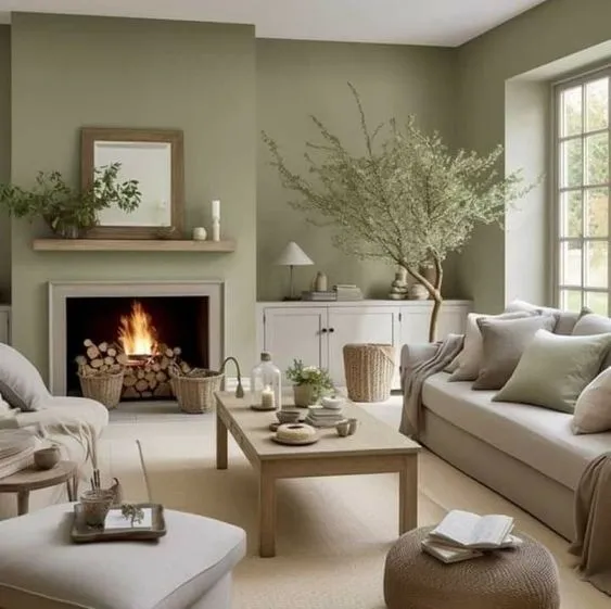 olive green and beige wall colour combination for hall