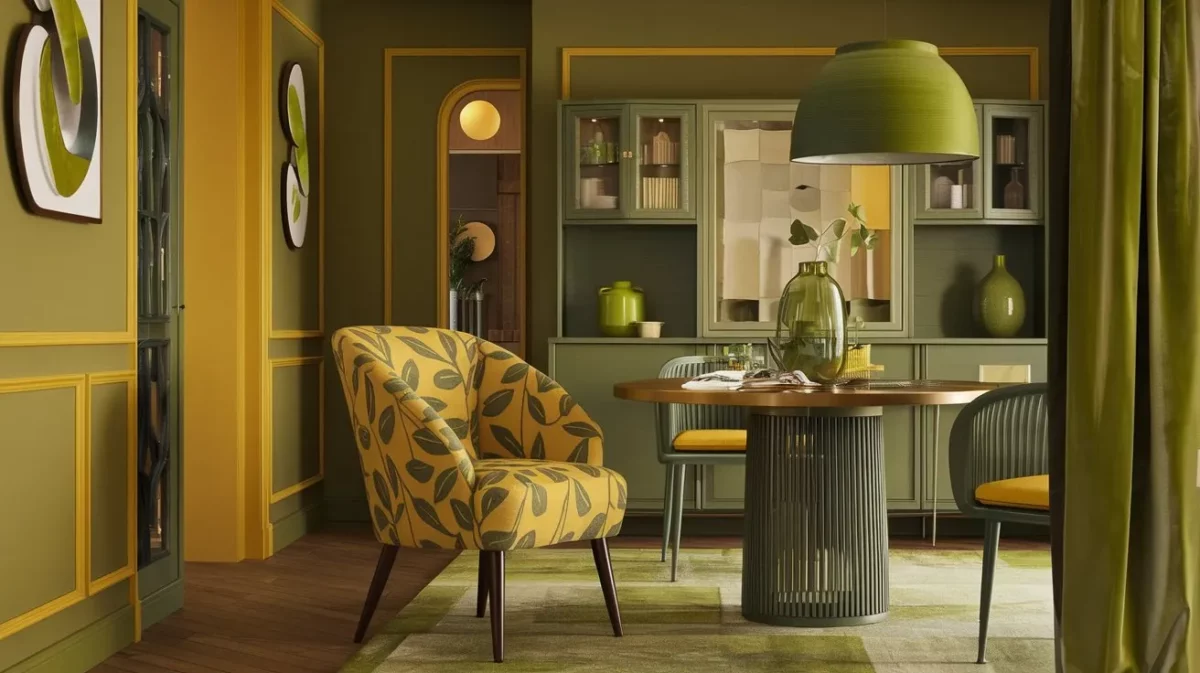 olive green and yellow colour wall paint combination for dining room