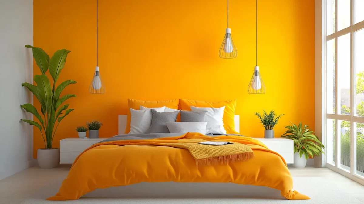 orange and yellow two colour combinations for bedroom wall