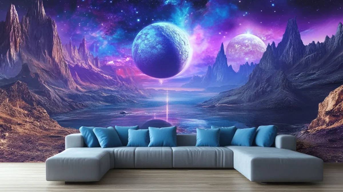 outer space modern living room 3d wall painting