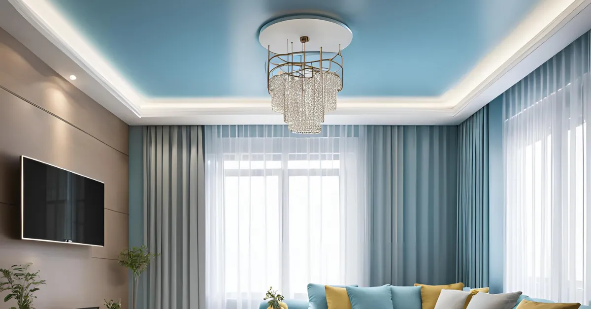 pale blue with white living room false ceiling colour combination