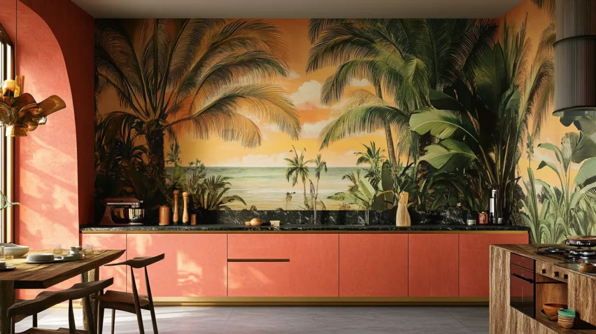 palm trees pattern wallpaper for kitchen walls