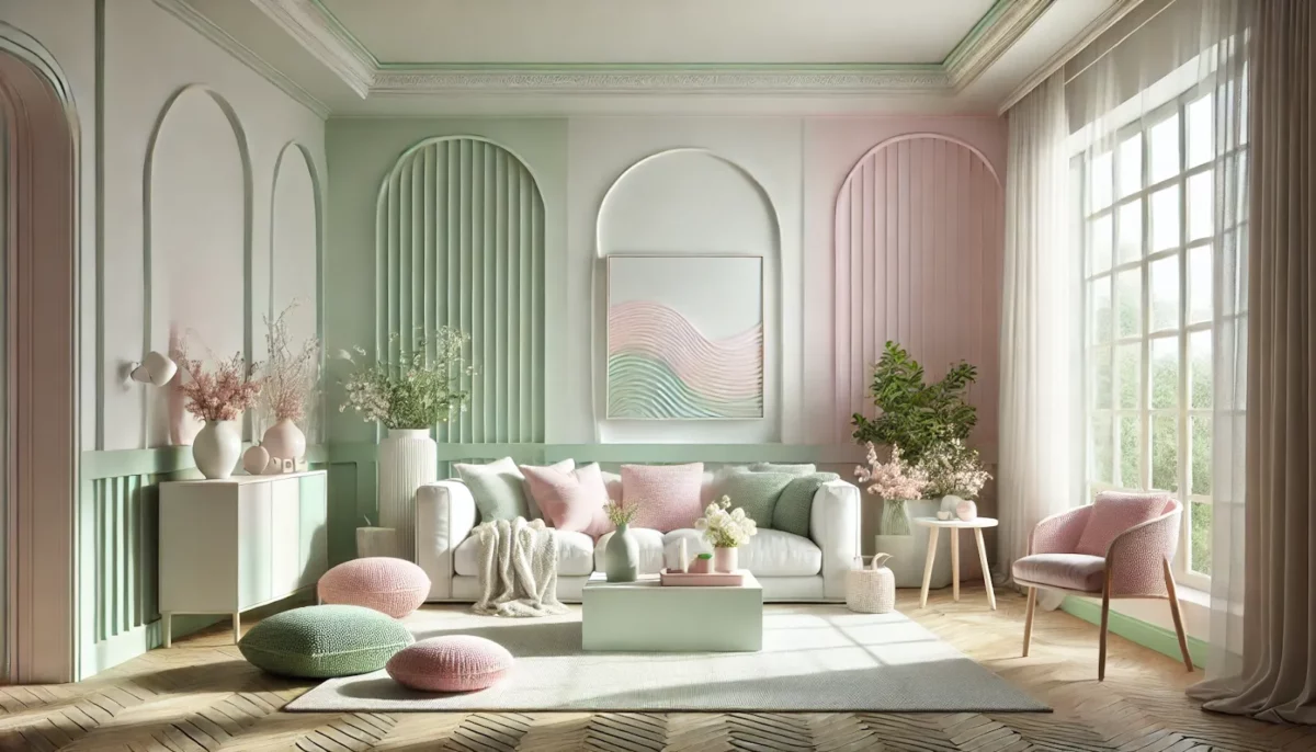 pastel colours and wavy colour combination for living room