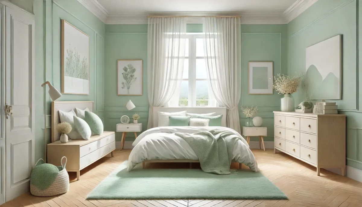 pastel mint green master bedroom paint idea