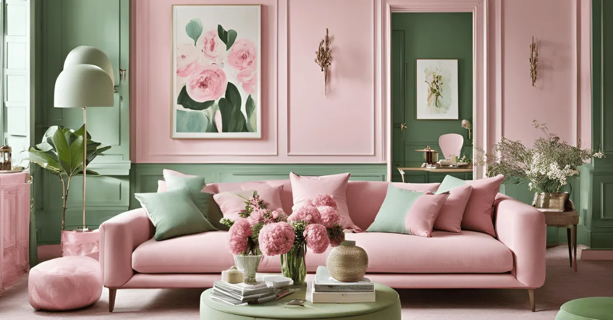 pastel perfection pink and green colour combination for living room