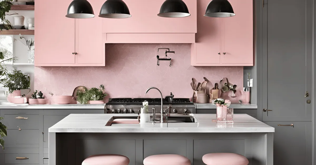 pastel pink and gray kitchen combo for a soft, simple aesthetic
