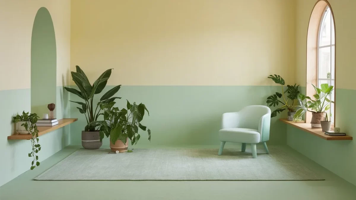 pastel yellow and mint green colour combination wall