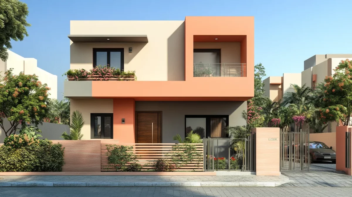 peach and beige boundary wall colour combination