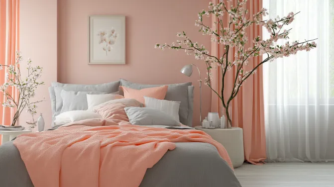 peach and grey couple bedroom colour ideas